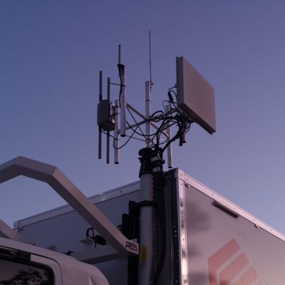 Pneumatic mast with Cambium Medusa, Cisco AP, and 4G LTE antennas
